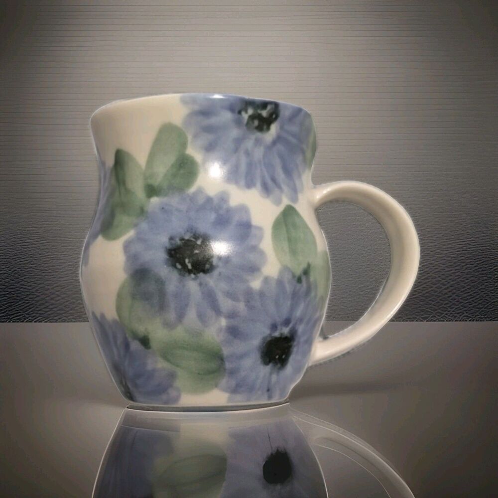Ben Thomas Hand Painted Blue Flower Porcelain Mug - Studio Art Pottery